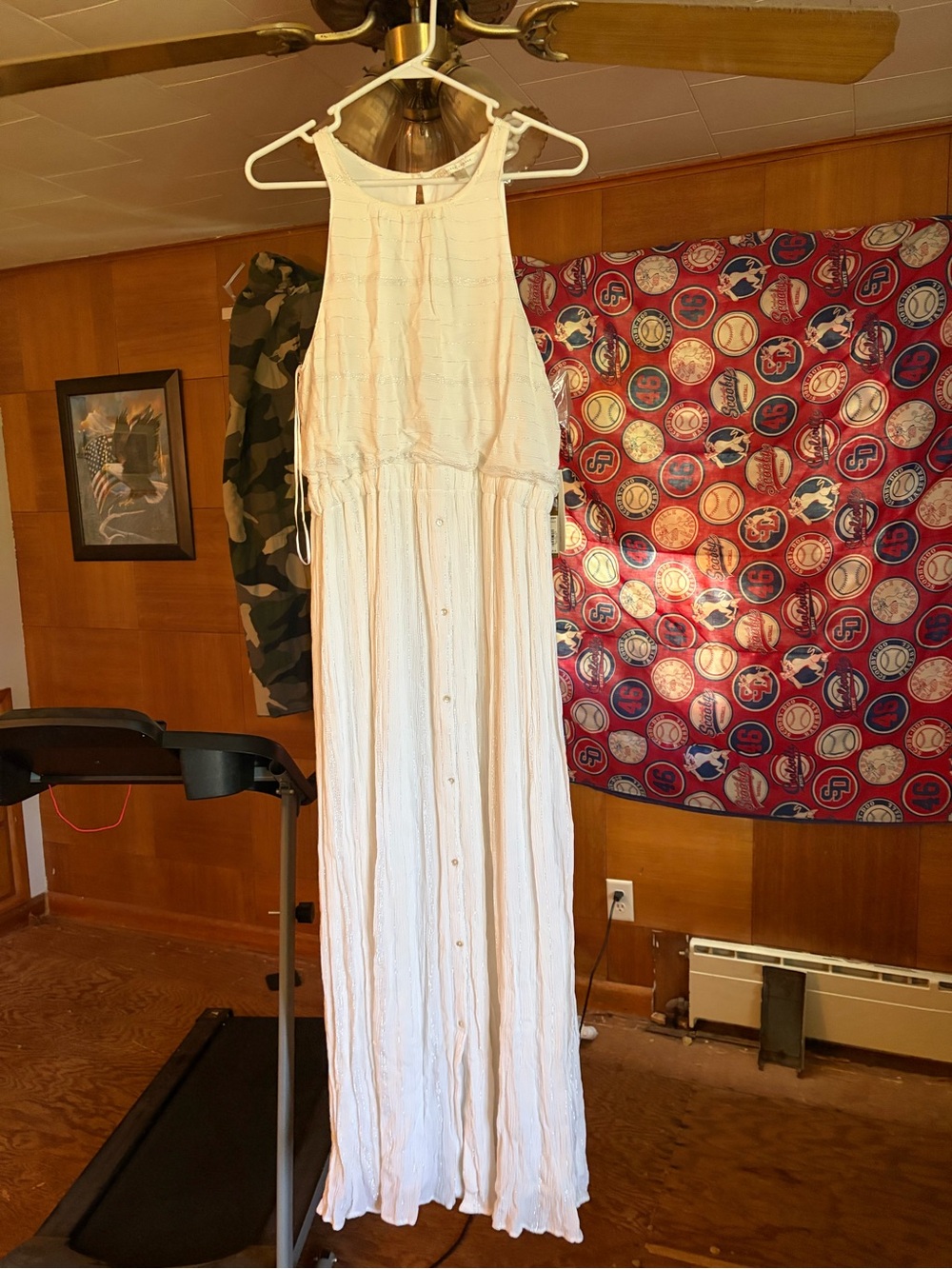 LC Lauren Conrad White Sleeveless Halter Maxi Dress with Button Front